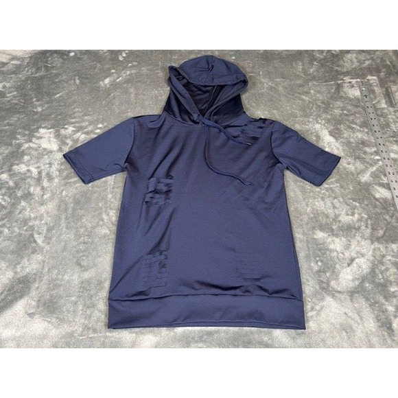 VNVNE Tops - VNVNE Women Casual Ripped Hole Pullover Hoodie Small Dark Blue